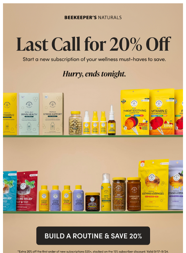 Preview of Last Chance for 20% Off New Subscriptions by beekeepersnaturals.com