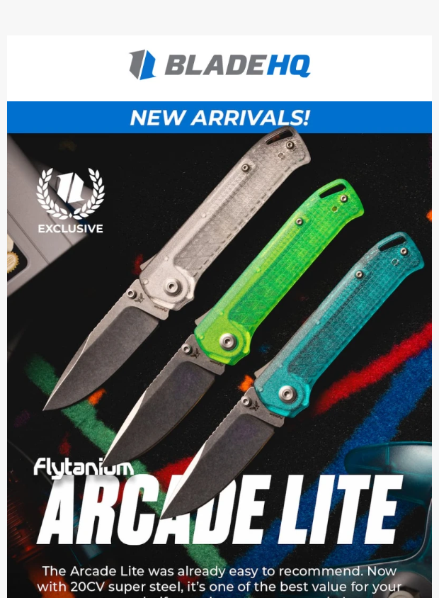 Preview of The Flytanium Arcade Lite is here with 20CV steel! by bladehq.com