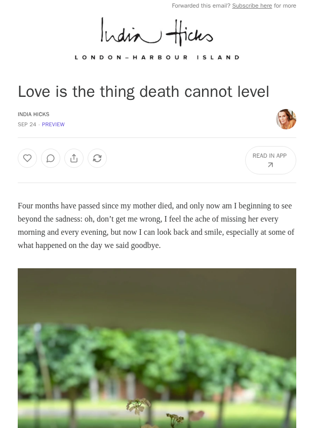 Preview of Love is the thing death cannot level by indiahicks.com