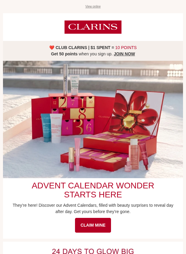 Preview of Our Advent Calendars have arrived !✨🌸 by clarins.ca