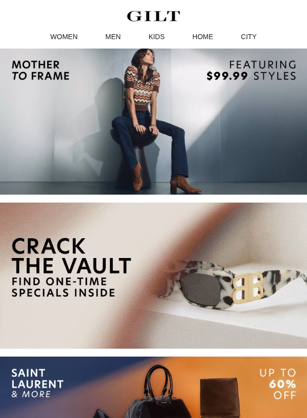 Preview of MOTHER to FRAME Featuring $99.99 Styles by gilt.com