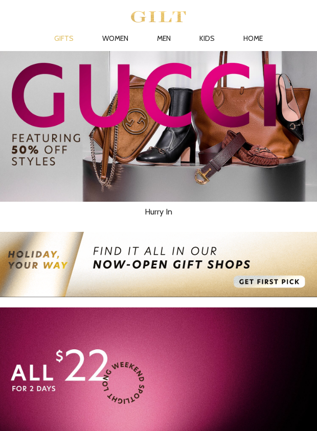 Preview of Gucci w/ 50% Off Styles | All $22 Inside: Limited Time by gilt.com