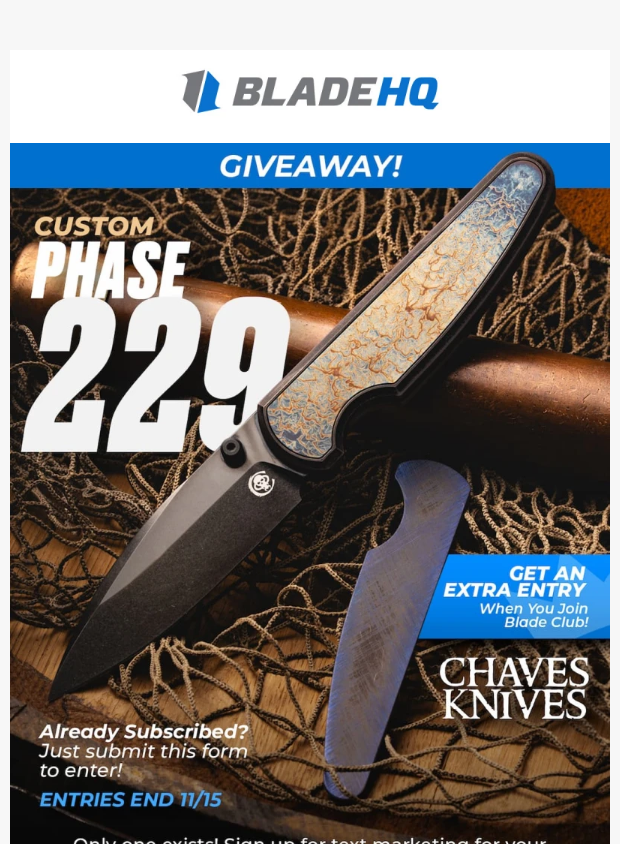 Preview of Enter for your chance to win a custom Chaves! by bladehq.com